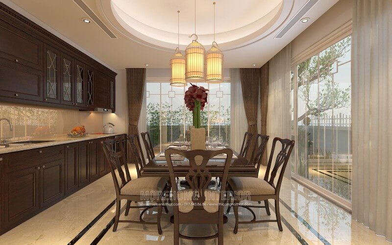 Tủ bếp gỗ tự nhiên nhập khẩu với tone màu nâu chủ đạo vừa mang lại sự ấm cúng vừa tạo nên một gian bếp sang trọng và đẳng cấp hơn cả Tủ bếp đẹp