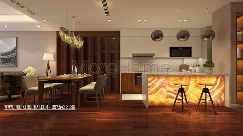 Mẫu tủ bếp chung cư đơn giản kết hợp sư dụng tone màu trắng ấn tượng mang đến cảm giác sạch sẽ, tinh tế nhẹ nhàng, tạo cảm giác cơi nới cho không gian. Tủ bếp chung cư