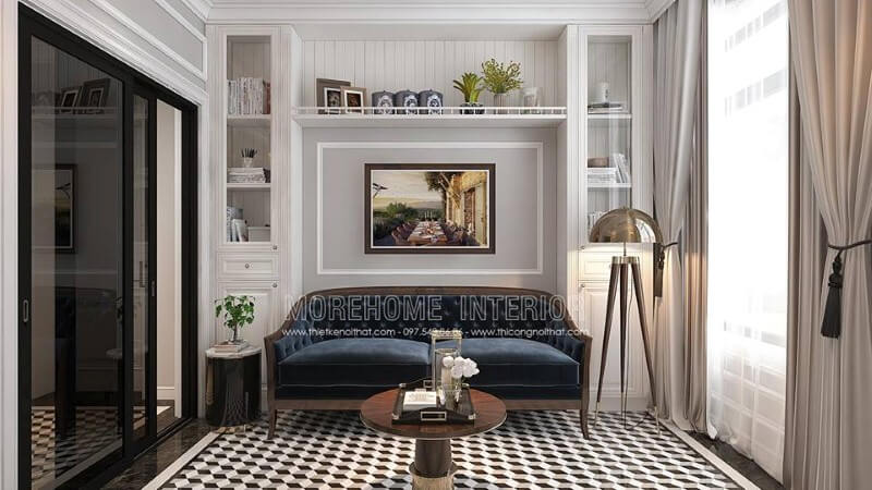 Bộ bàn ghế sofa gỗ óc chó màu xanh đẹp, độc đáo, sang trọng cho phòng đọc sách. Mẫu sofa gỗ sang trọng