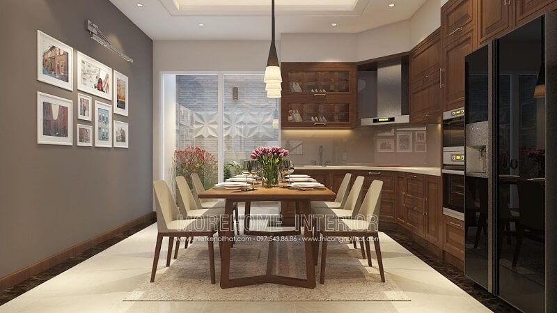 Bộ bàn ăn gỗ hiện đại với kiểu dáng nhỏ gọn, trẻ trung phù hợp với phòng bếp chung cư, nhà phố,,..
