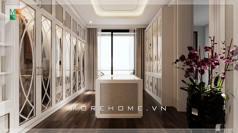 Chiêm ngưỡng mẫu thiết kế nội thất phòng thay đồ rất sang trọng tiện nghi mang đậm phong cách tân cổ điển dành cho chung cư, nhà phố, biệt thự.