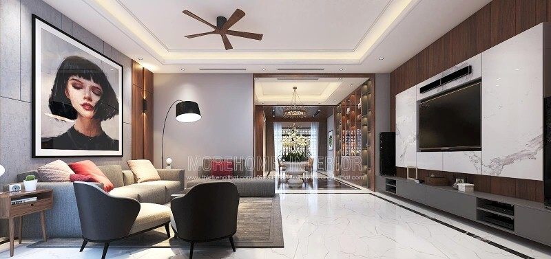 Sắp xếp nội thất phòng khách liền phòng ăn đẹp, sang trọng cho biệt thự, nhà phố tại Vinh, Nghệ An.