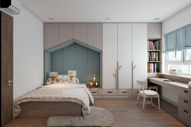 Giường ngủ gỗ công nghiệp thiết kế nhỏ gọn, xinh xắn
