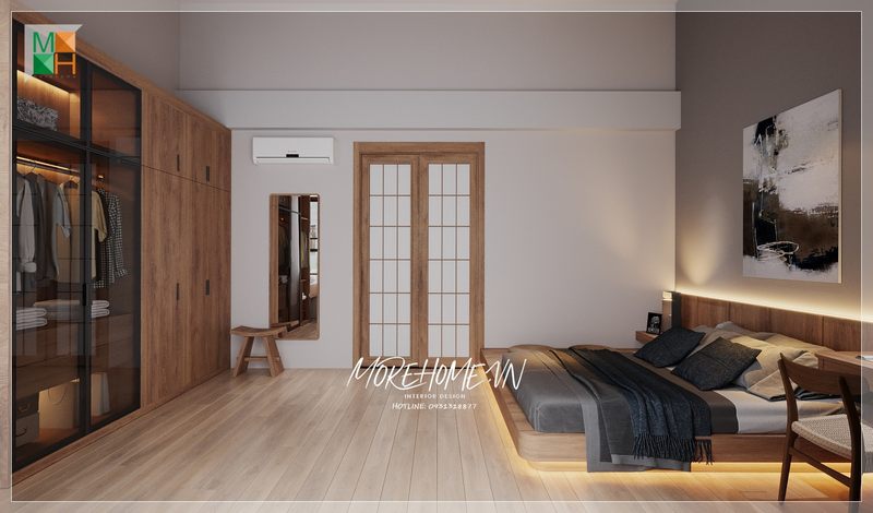 Giường ngủ bệt gỗ công nghiệp kết hợp với đèn leb hiện đại sẽ giúp bạn có một giấc ngủ ngon lành thoải mái nhất, và thu hút ánh nhìn của bạn bằng sự dễ chịu của nó.